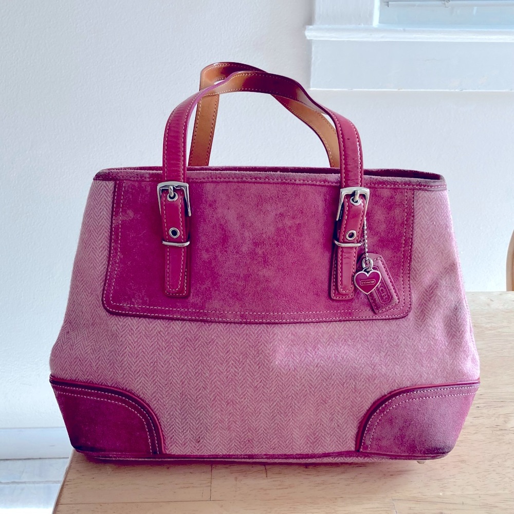 Pink herringbone and pink suede Coach purse!